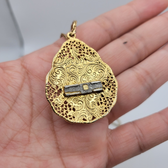 Vintage Victorian-style 14K Gold Filled Necklace Porcelain Flowers & Faux Pearls - Picture 6 of 12